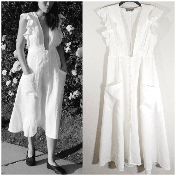 Reformation Dresses & Skirts - REFORMATION Serengeti Plunge Neckline Linen Midi Dress